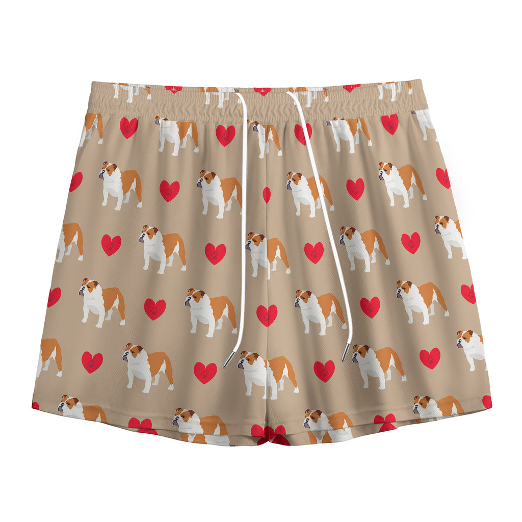 Love English Bulldog Pattern Print Mesh Shorts