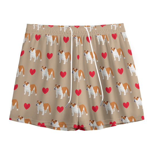 Love English Bulldog Pattern Print Mesh Shorts
