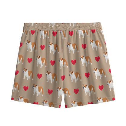 Love English Bulldog Pattern Print Mesh Shorts
