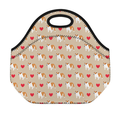 Love English Bulldog Pattern Print Neoprene Lunch Bag