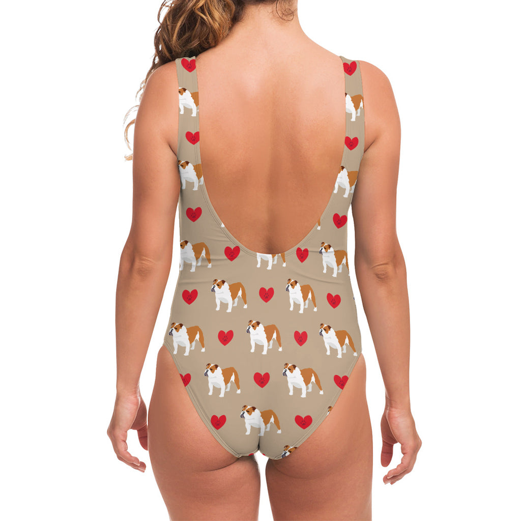 Love English Bulldog Pattern Print One Piece Swimsuit
