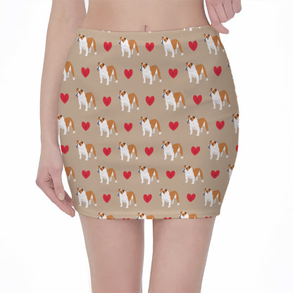 Love English Bulldog Pattern Print Pencil Mini Skirt