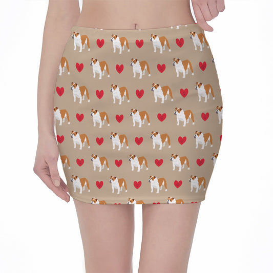 Love English Bulldog Pattern Print Pencil Mini Skirt