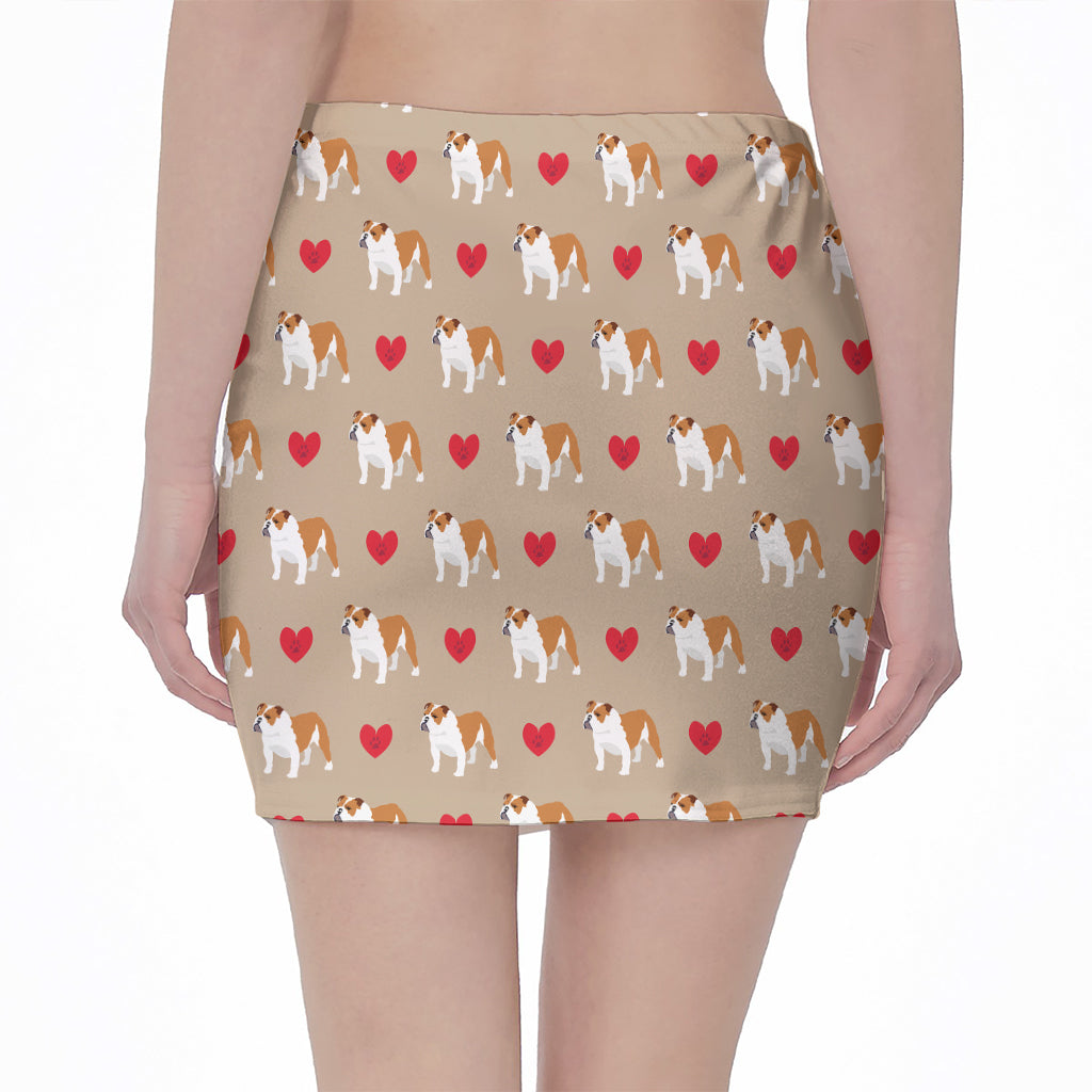 Love English Bulldog Pattern Print Pencil Mini Skirt