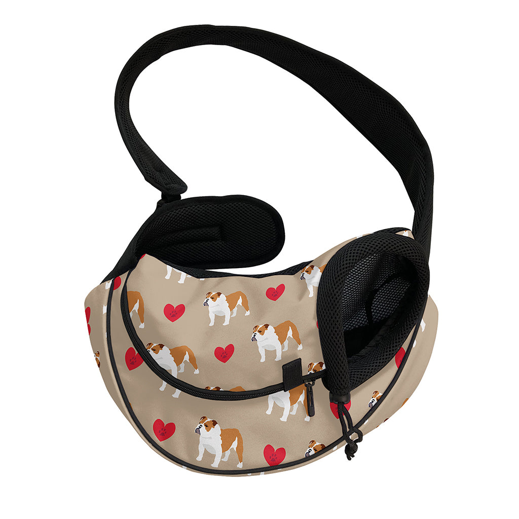 Love English Bulldog Pattern Print Pet Sling Carrier