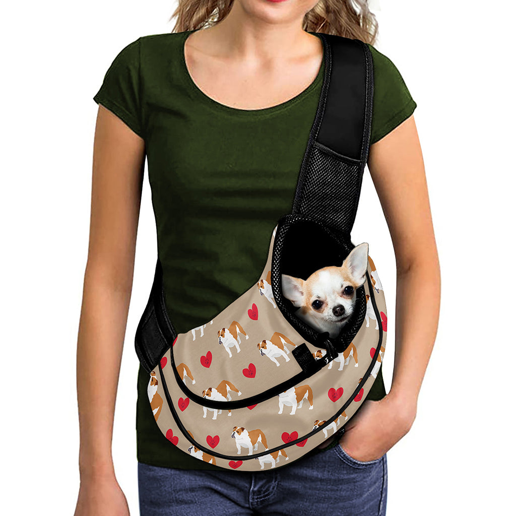 Love English Bulldog Pattern Print Pet Sling Carrier