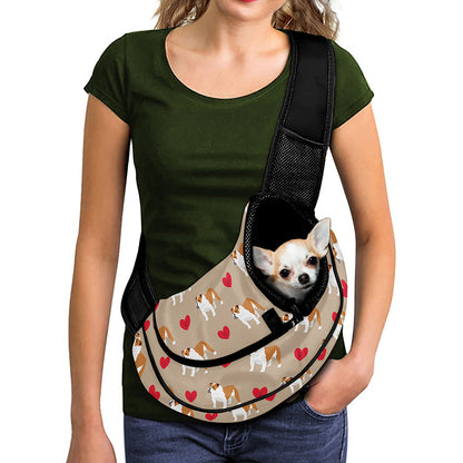 Love English Bulldog Pattern Print Pet Sling Carrier