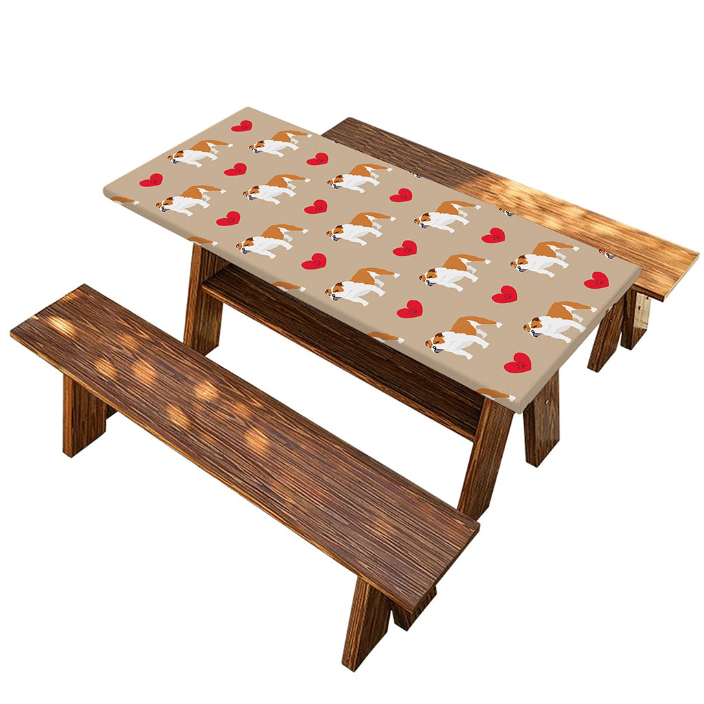 Love English Bulldog Pattern Print Picnic Table Cover