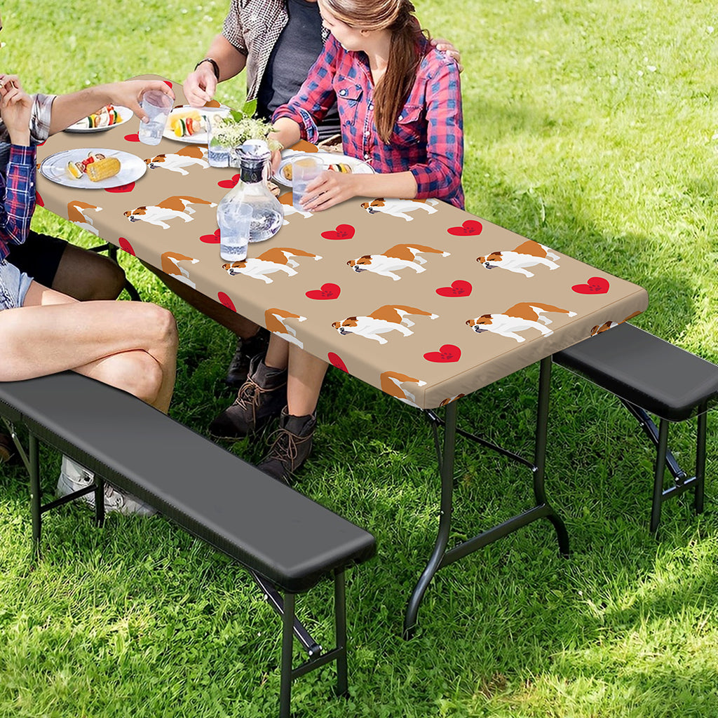 Love English Bulldog Pattern Print Picnic Table Cover