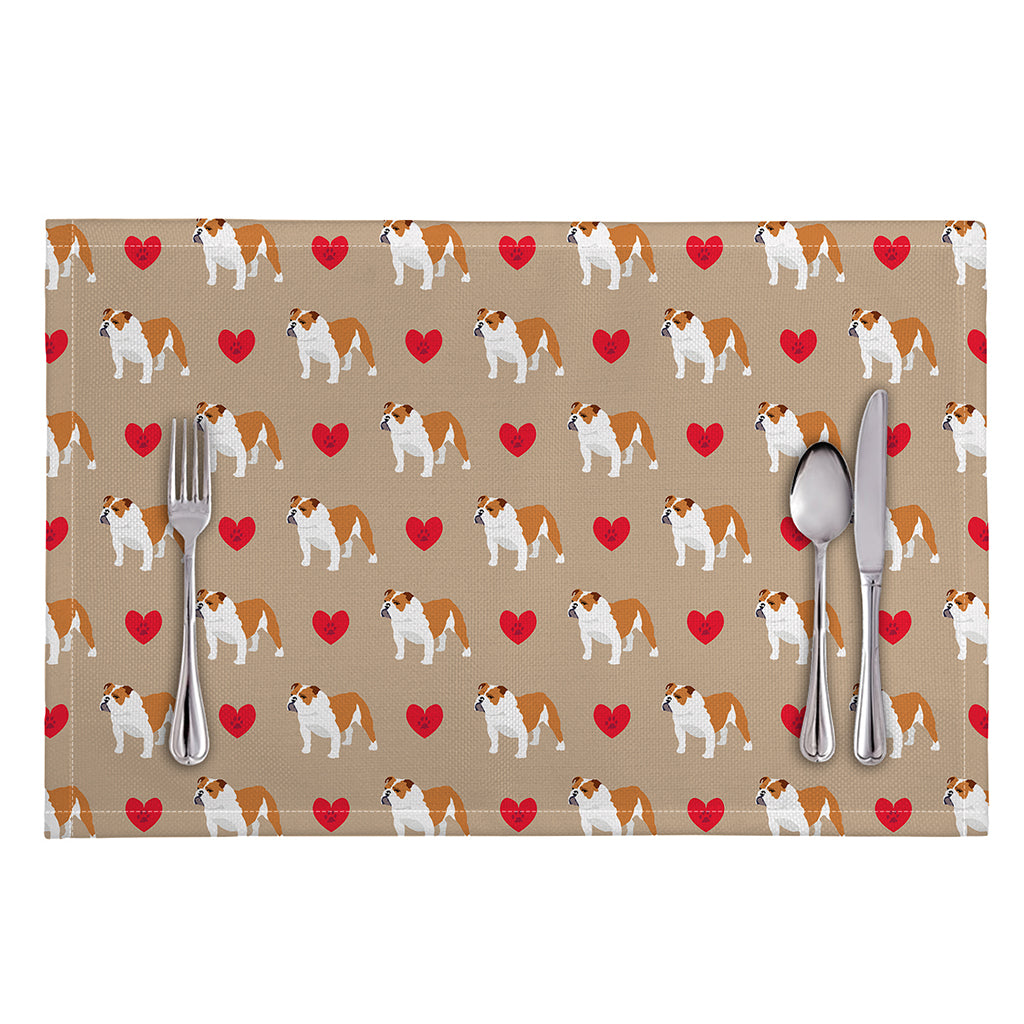 Love English Bulldog Pattern Print Placemat