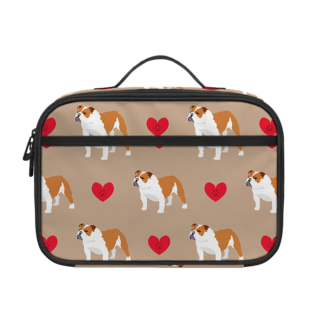 Love English Bulldog Pattern Print Portable Lunch Bag