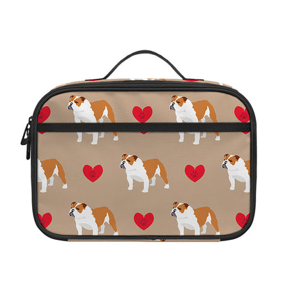 Love English Bulldog Pattern Print Portable Lunch Bag