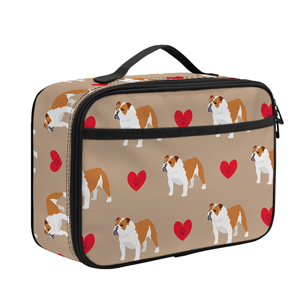 Love English Bulldog Pattern Print Portable Lunch Bag