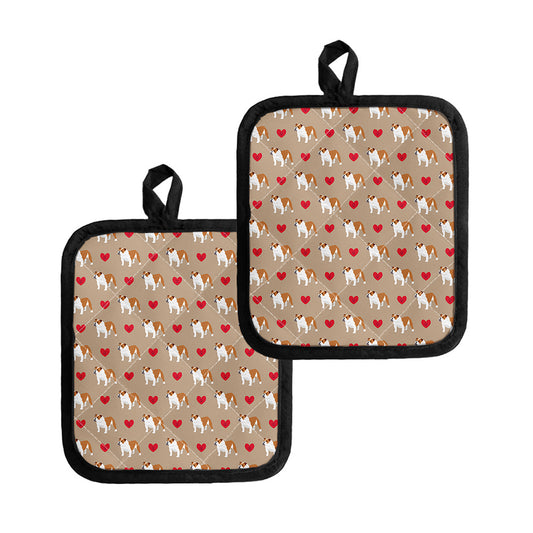 Love English Bulldog Pattern Print Pot Holders