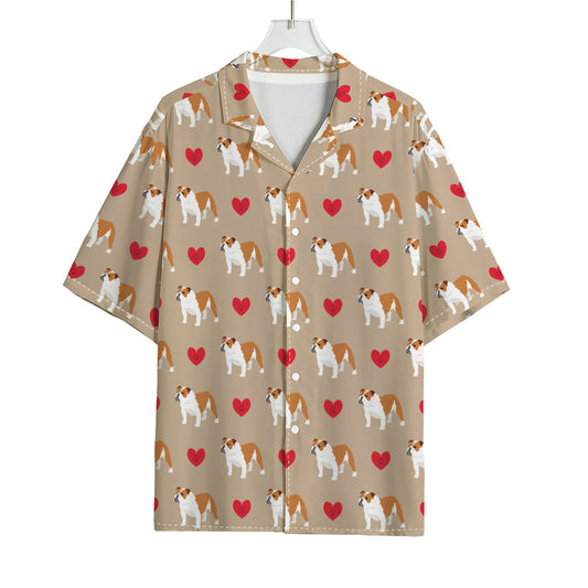 Love English Bulldog Pattern Print Rayon Hawaiian Shirt