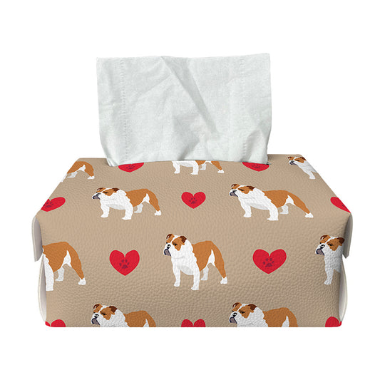 Love English Bulldog Pattern Print Rectangle Tissue Box Cover