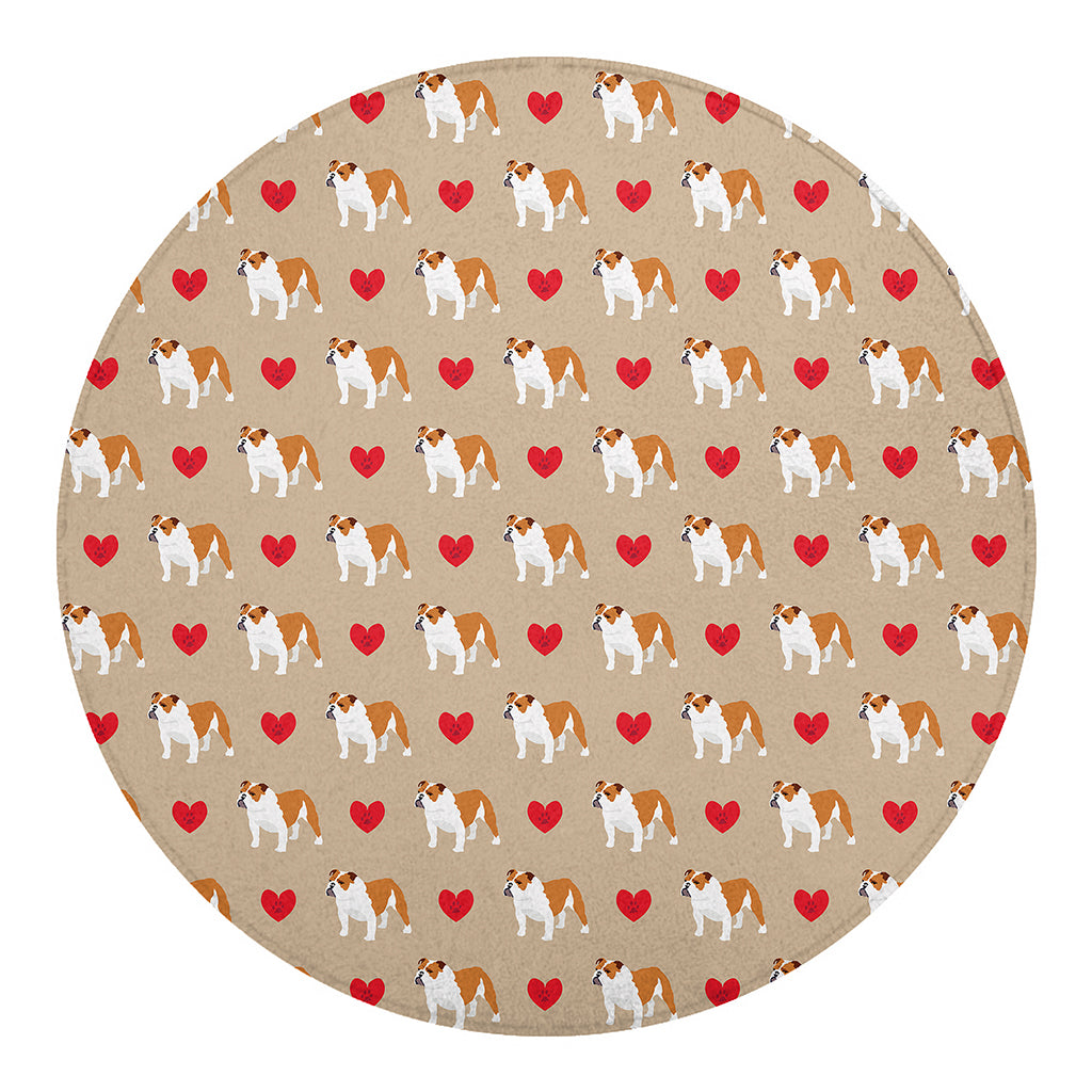 Love English Bulldog Pattern Print Round Blanket