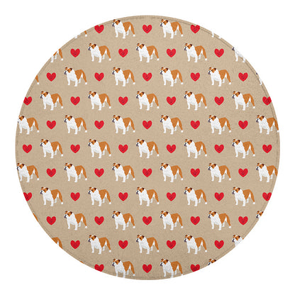 Love English Bulldog Pattern Print Round Blanket