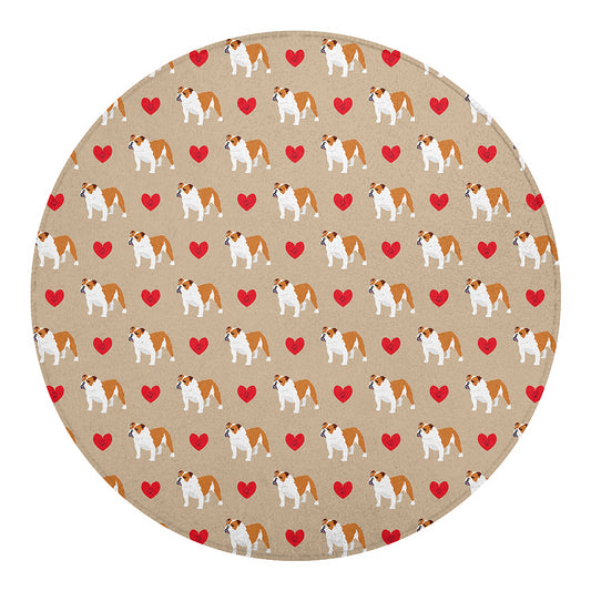 Love English Bulldog Pattern Print Round Blanket