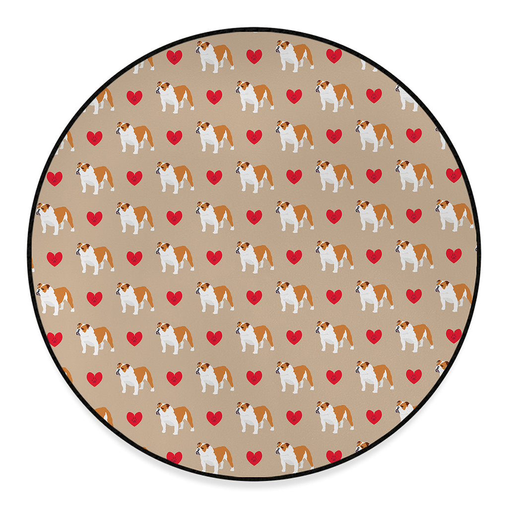 Love English Bulldog Pattern Print Round Floor Mat