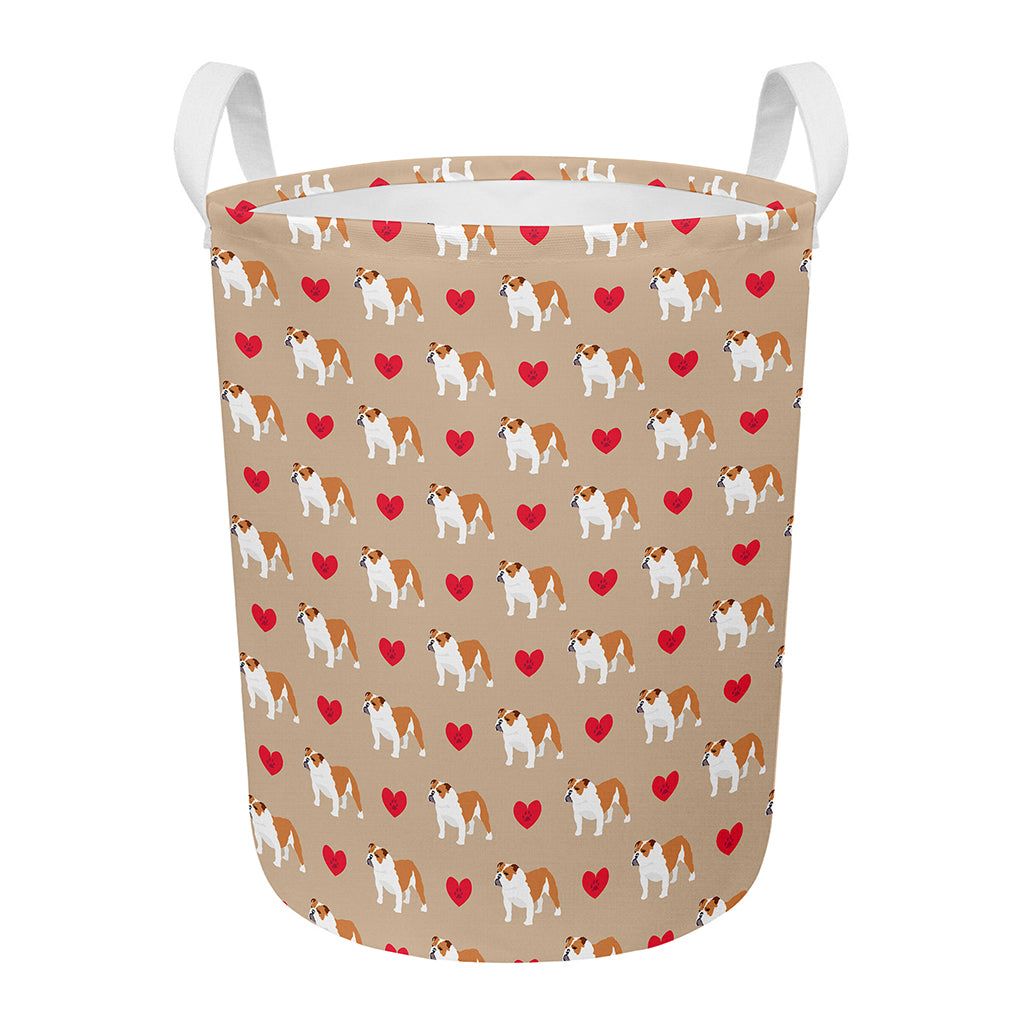 Love English Bulldog Pattern Print Round Laundry Basket