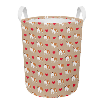 Love English Bulldog Pattern Print Round Laundry Basket