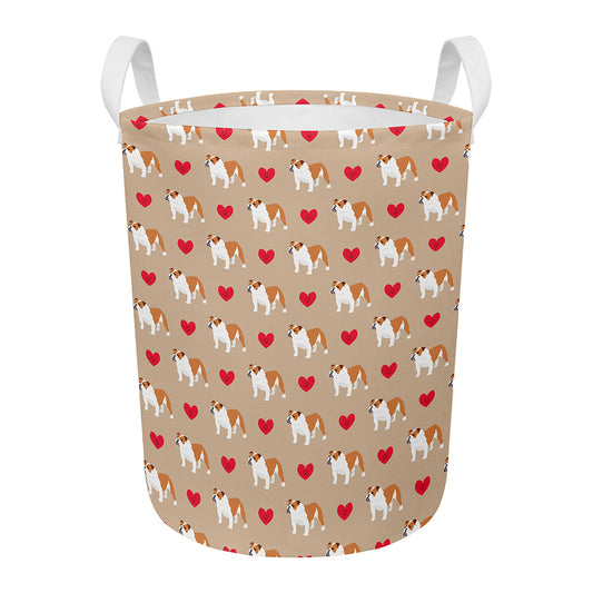 Love English Bulldog Pattern Print Round Laundry Basket