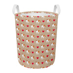 Love English Bulldog Pattern Print Round Laundry Basket