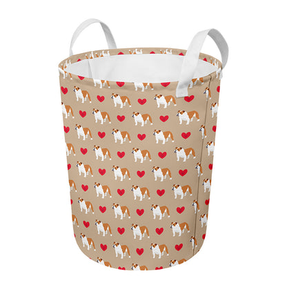 Love English Bulldog Pattern Print Round Laundry Basket
