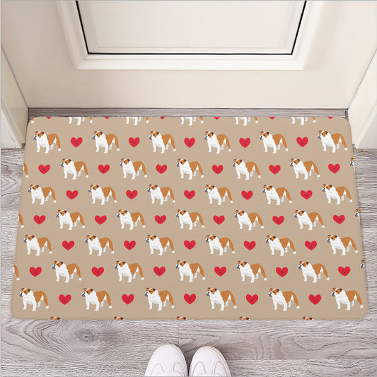 Love English Bulldog Pattern Print Rubber Doormat