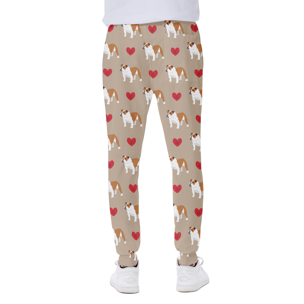 Love English Bulldog Pattern Print Scuba Joggers