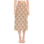 Love English Bulldog Pattern Print Side Slit Midi Skirt