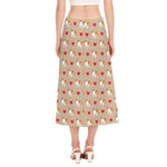 Love English Bulldog Pattern Print Side Slit Midi Skirt