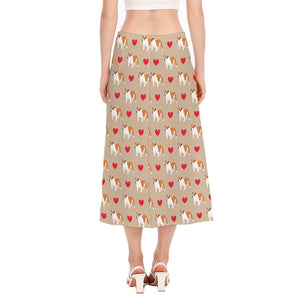 Love English Bulldog Pattern Print Side Slit Midi Skirt