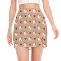 Love English Bulldog Pattern Print Side Slit Mini Skirt