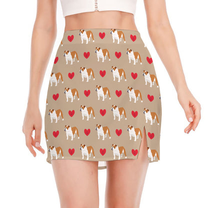 Love English Bulldog Pattern Print Side Slit Mini Skirt