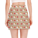 Love English Bulldog Pattern Print Side Slit Mini Skirt