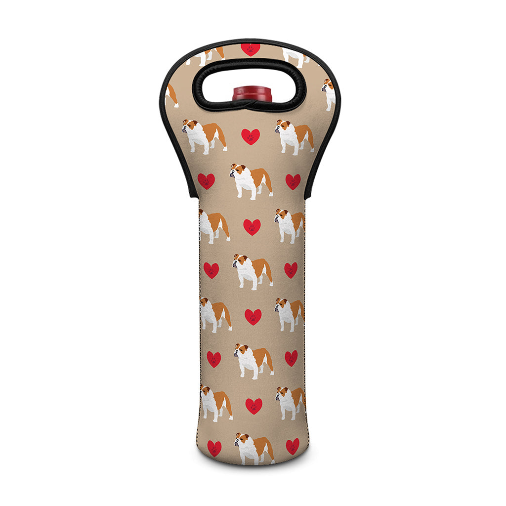 Love English Bulldog Pattern Print Single Neoprene Wine Tote