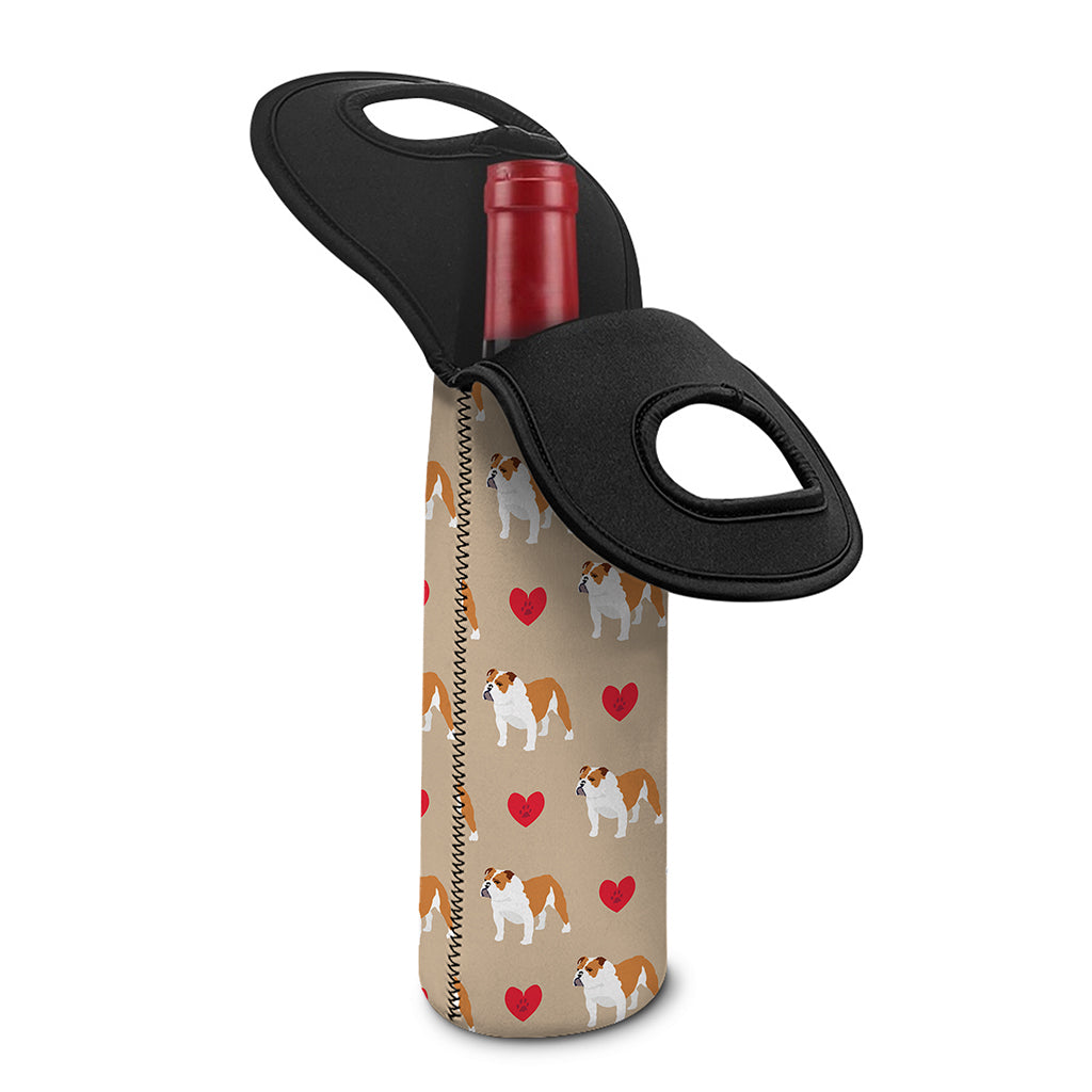 Love English Bulldog Pattern Print Single Neoprene Wine Tote