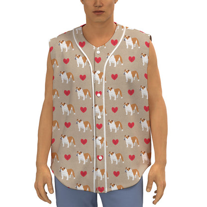 Love English Bulldog Pattern Print Sleeveless Baseball Jersey