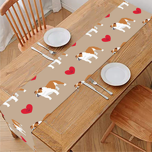 Love English Bulldog Pattern Print Table Runner