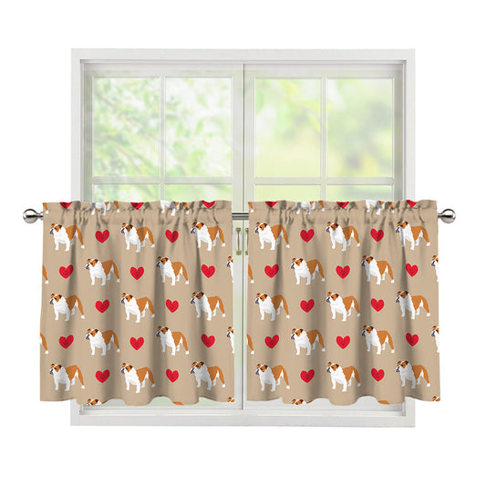 Love English Bulldog Pattern Print Tier Curtains
