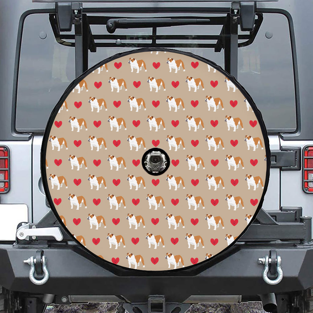 Love English Bulldog Pattern Print Tire Cover With Camera Hole