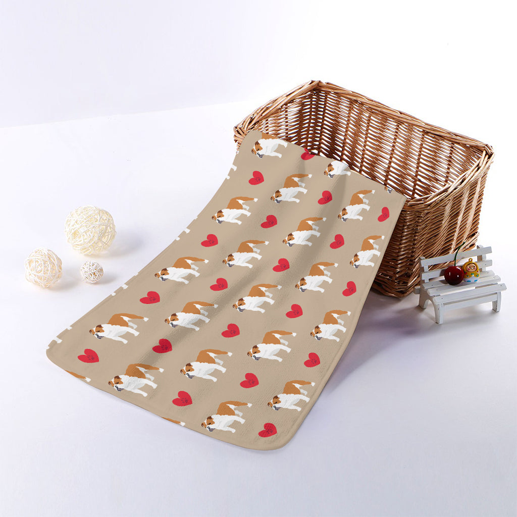 Love English Bulldog Pattern Print Towel
