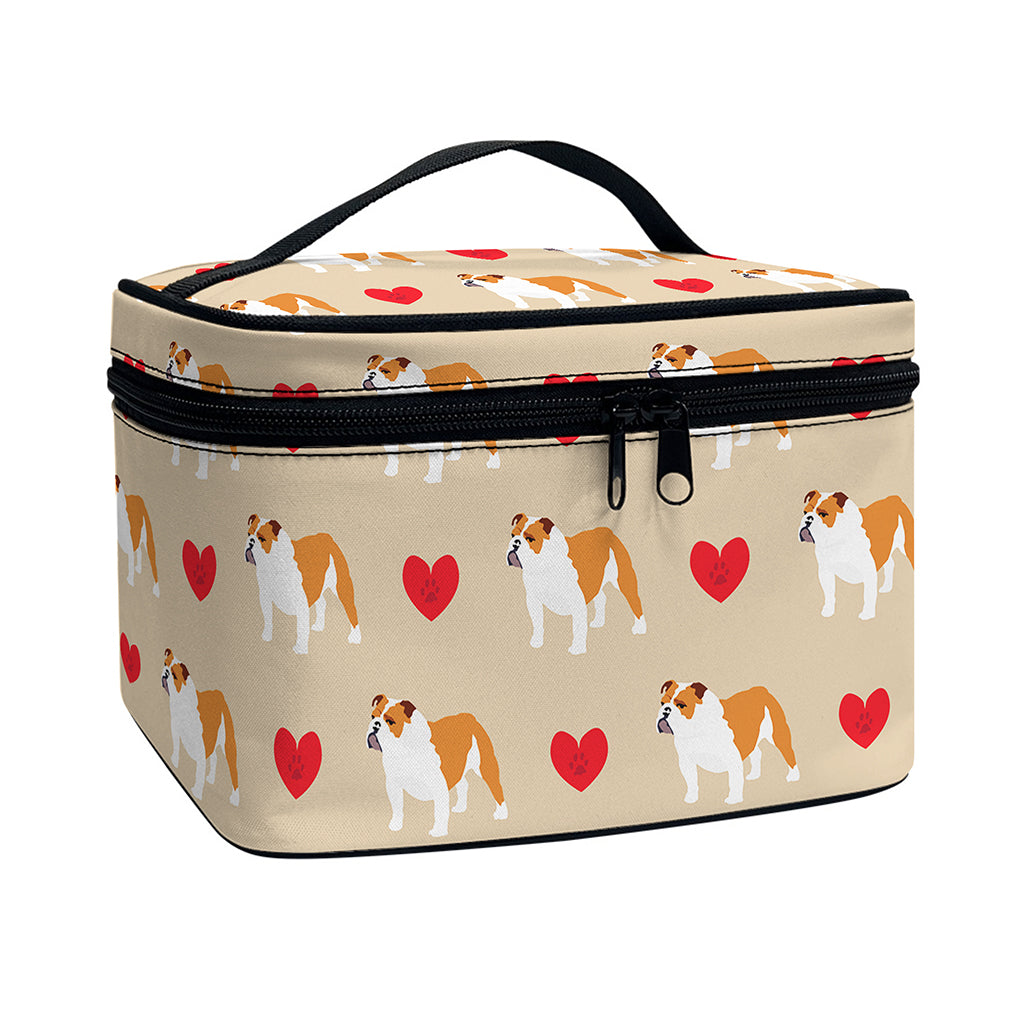 Love English Bulldog Pattern Print Travel Makeup Bag
