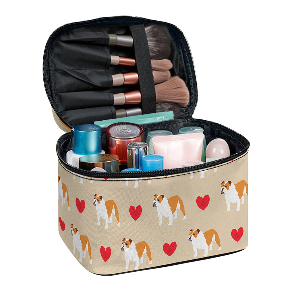 Love English Bulldog Pattern Print Travel Makeup Bag