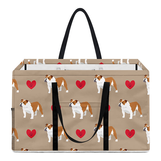 Love English Bulldog Pattern Print Utility Tote Bag