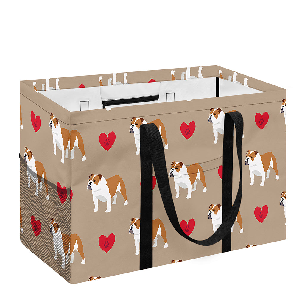 Love English Bulldog Pattern Print Utility Tote Bag