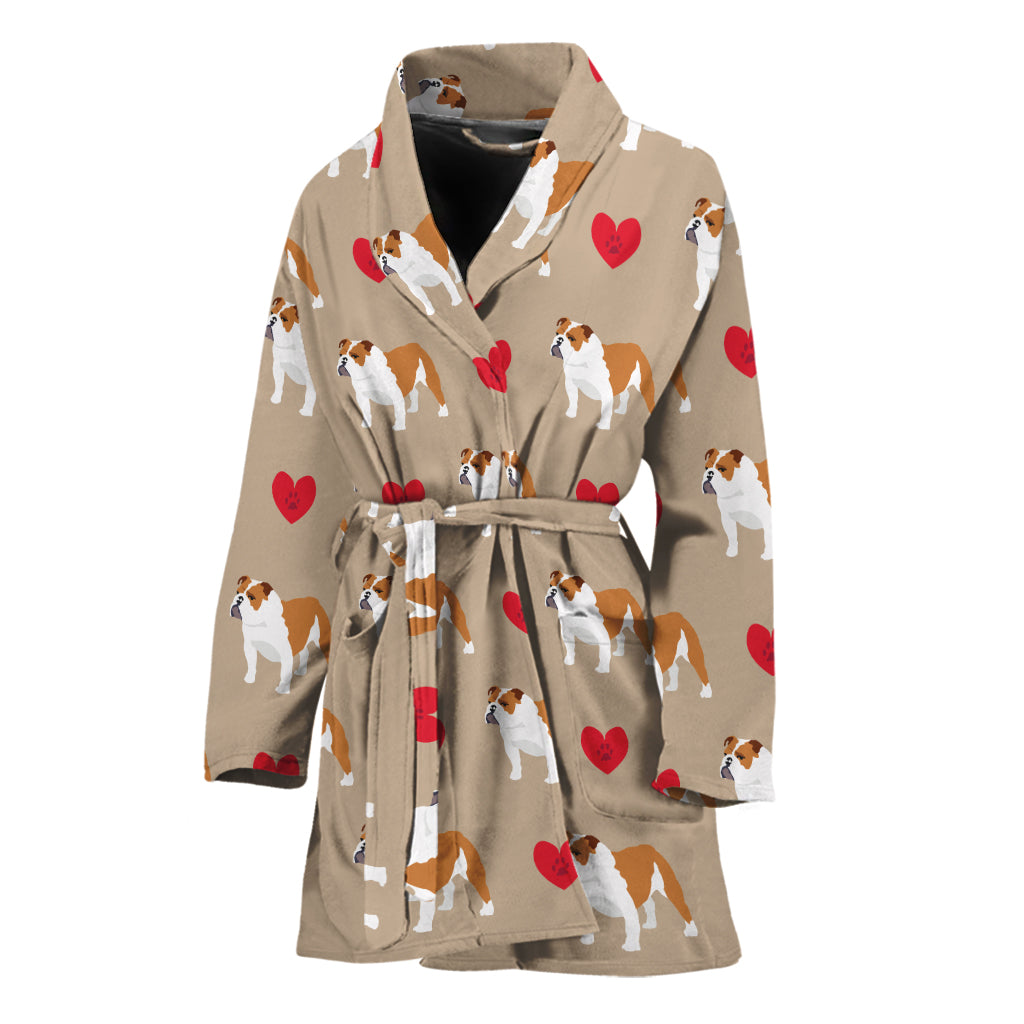 Love English Bulldog Pattern Print Women's Bathrobe