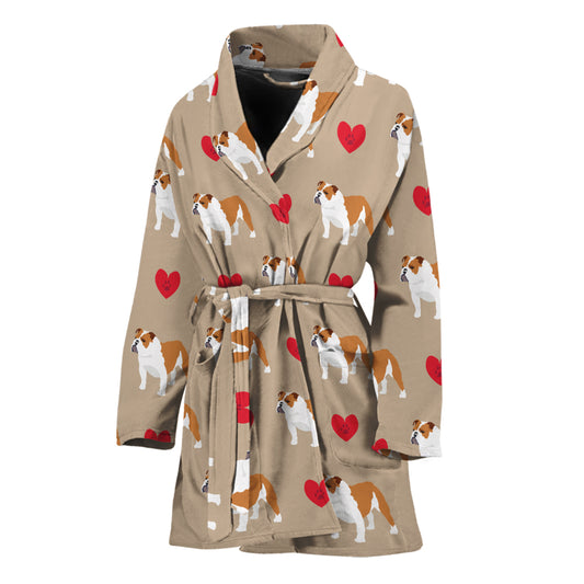 Love English Bulldog Pattern Print Women's Bathrobe